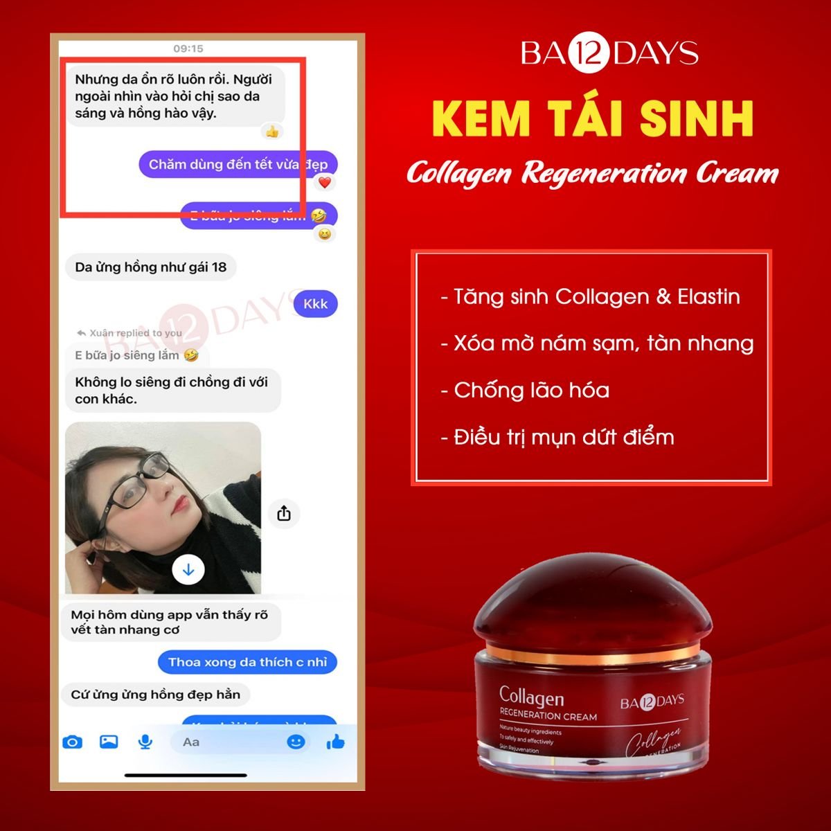 Ba12Days, Ba12Days Cosmetic, Babeauty, Kem tái sinh Collagen Regeneration Cream, trẻ hóa làn da, tái sinh làn da hoàn hảo