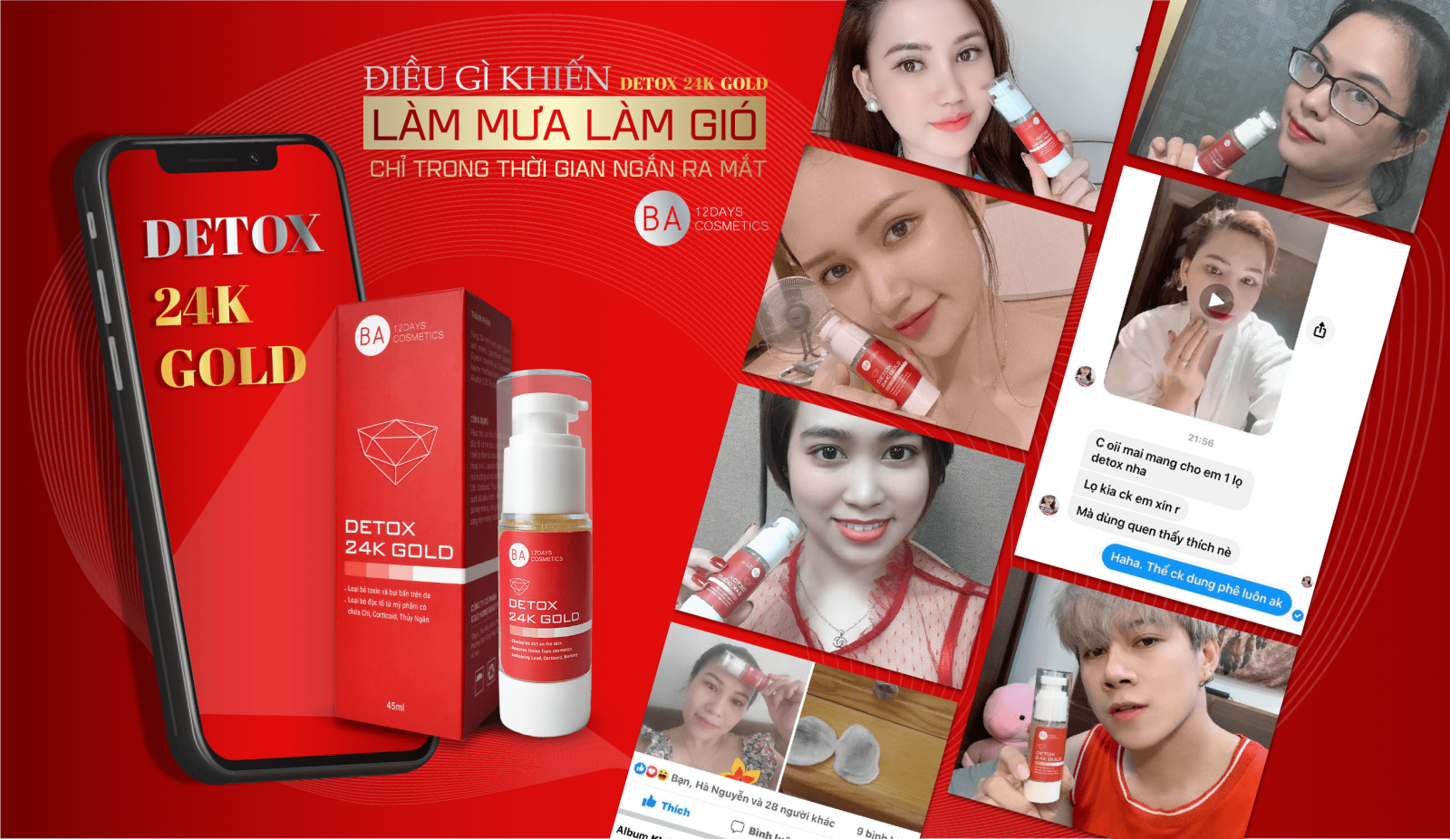 Detox 24k Gold, Ba12days, Ba12Days Cosmetic, Babeuaty , mặt nạ thải độc da phục hồi da hư tổn