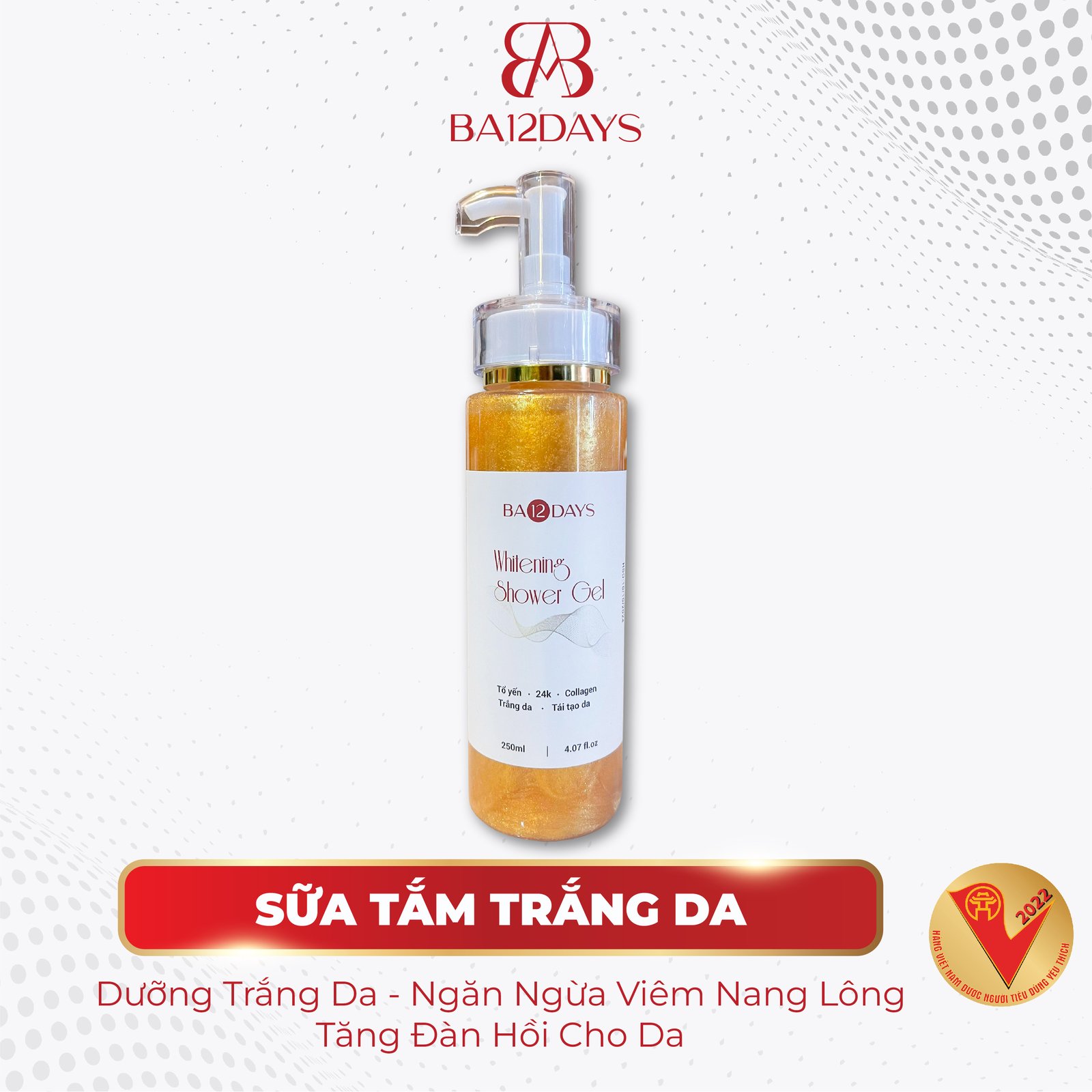 Sữa Tắm Trắng Da Collagen Dưỡng Ẩm - Whitening Shower Gel - Ba12days Cosmetics 